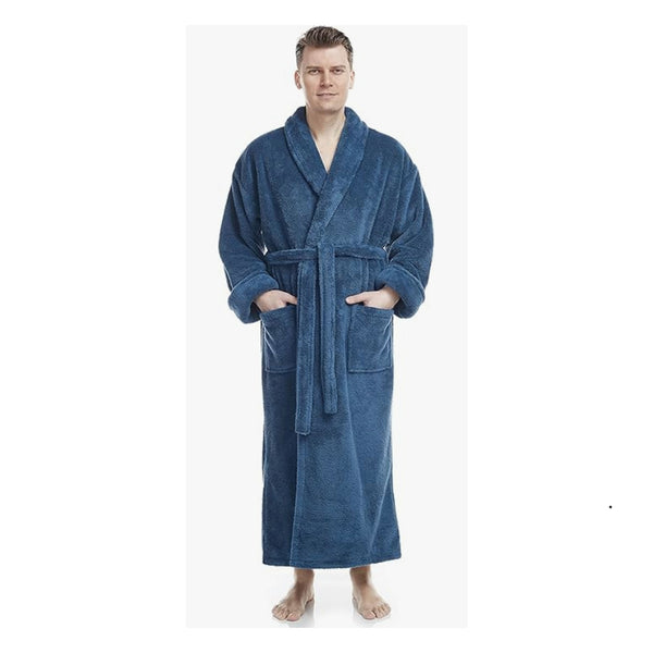 Men's Shawl Collar Full Ankle Length Fleece Turkish Bathrobe