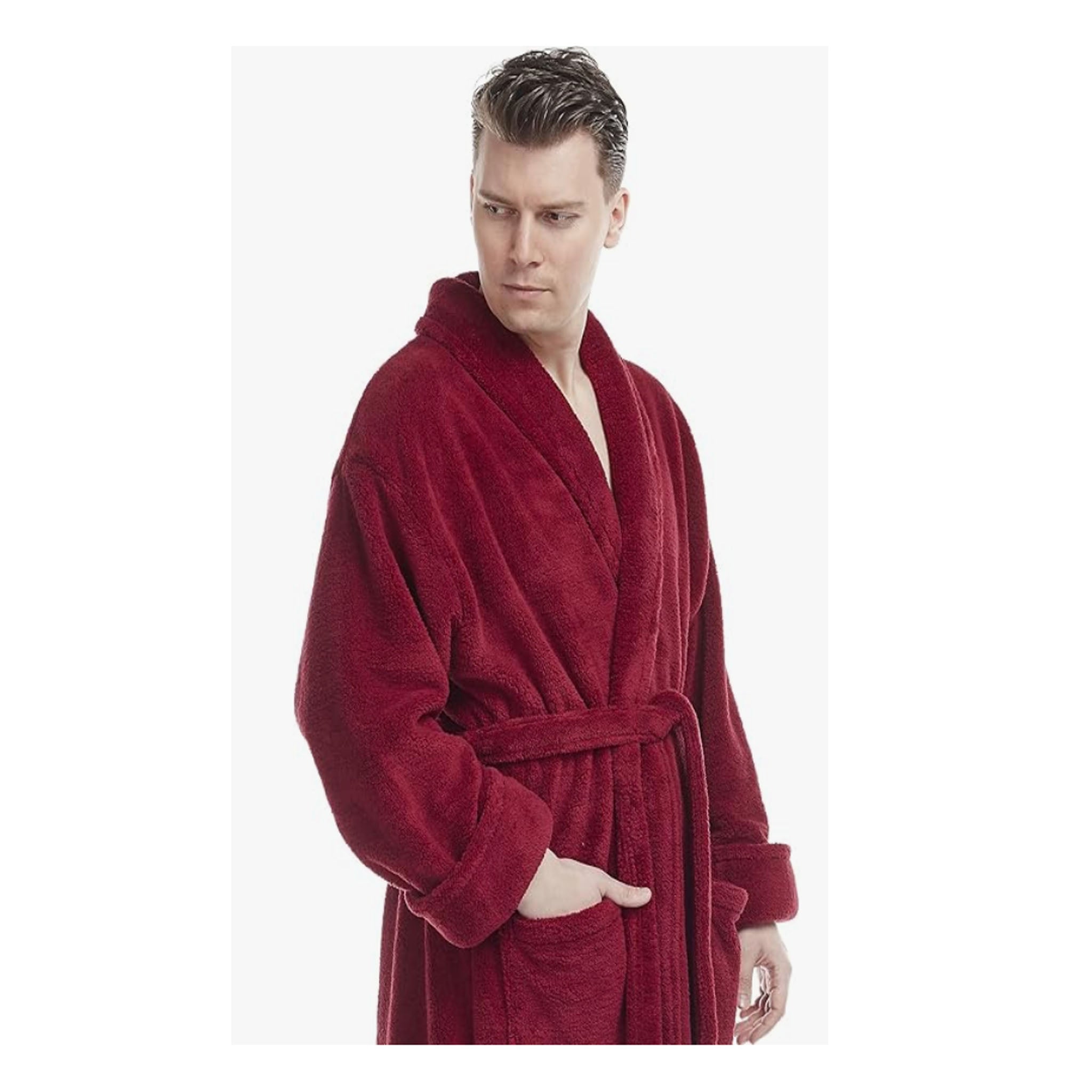 Men's Shawl Collar Full Ankle Length Fleece Turkish Bathrobe